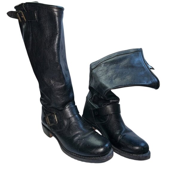 frye black classic leather tall motorcycle boots 8 - Picture 6 of 6